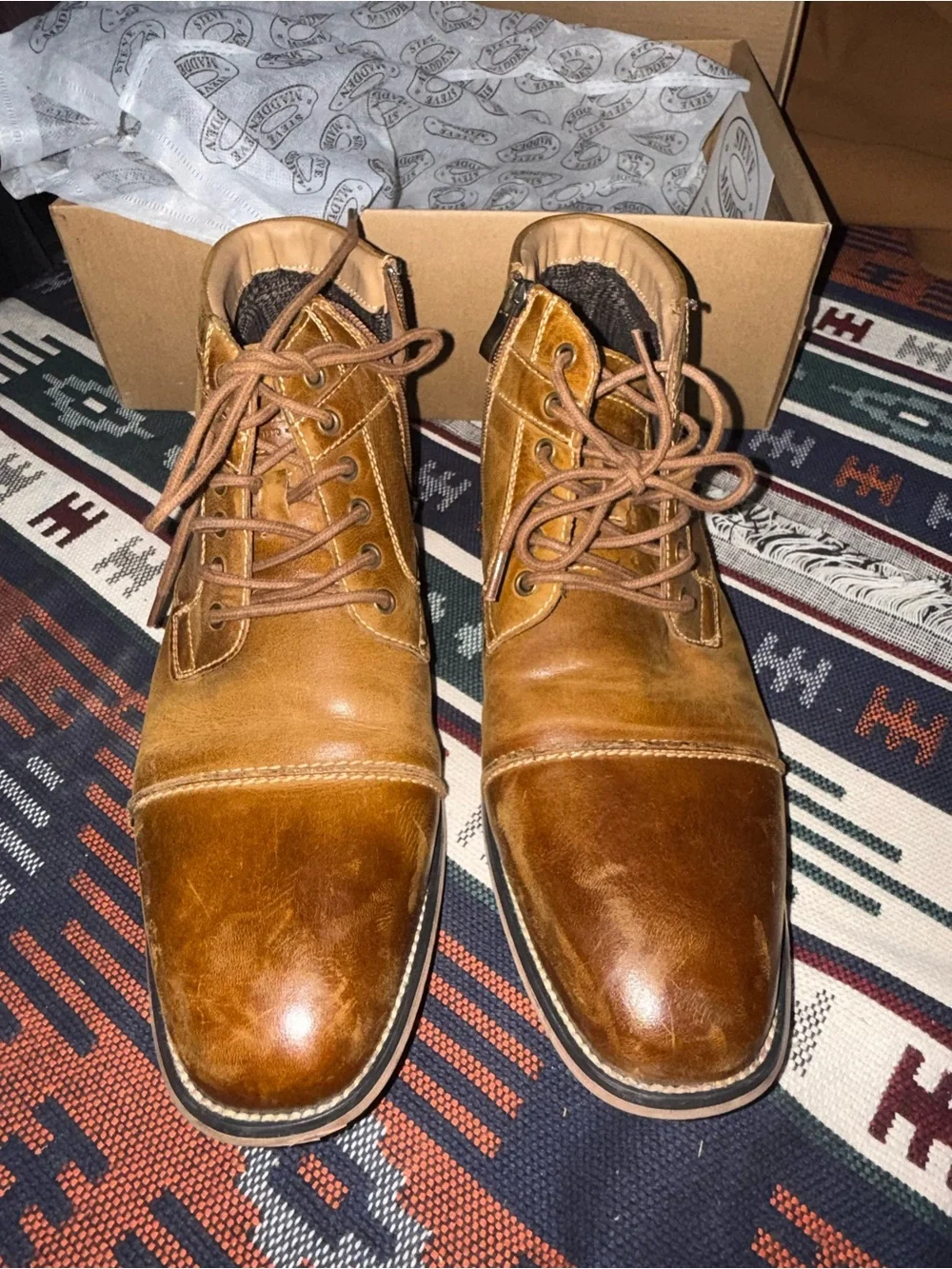 Men's Tan Leather Lace-Up Boots